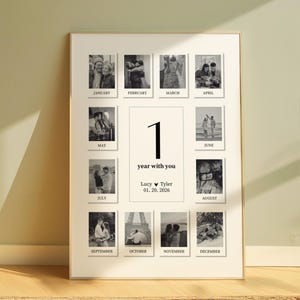 Custom Polaroid Photo Frame Collage Template, 1 Year Anniversary Gift for Him or Her, Wedding Anniversary, Printable Canva Template