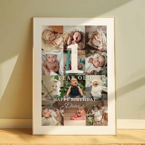 Cadeaux d'anniversaire de 1 an pour fille ou garçon, cadre de collage photo personnalisé modèle 1er anniversaire, cadeau de premier anniversaire pour bébé affiche, numérique