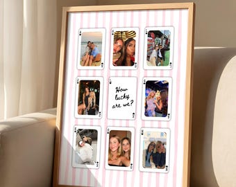 How Lucky Are We Pink Photo Collage Wall Art, Custom Playing Cards Template, Christmas Gift for Best Friend Print (Printable Canva Template)