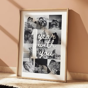 Modèle d'anniversaire de collage photo personnalisé, cadeau d'anniversaire de 1 an pour petit ami, 1er anniversaire de mariage, cadeau pour parents, anniversaire de mariage