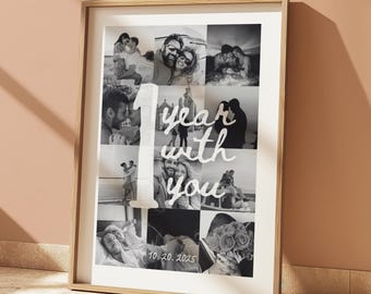 Custom Photo Collage Anniversary Template: One Year Anniversary Gifts for Him and Her (Digital Download)