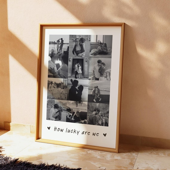 Custom How Lucky Are We Print | Photo Collage Valentines Wall Art | One Year Anniversary Gifts for Him and Her | Big Polaroid Frame Print