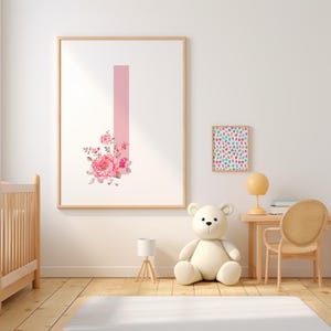 Letra I para niña, arte de pared digital, inicial, arte de pared para niños, guardería, impresión colorida y llamativa, descarga digital, hoja imprimible, decoración