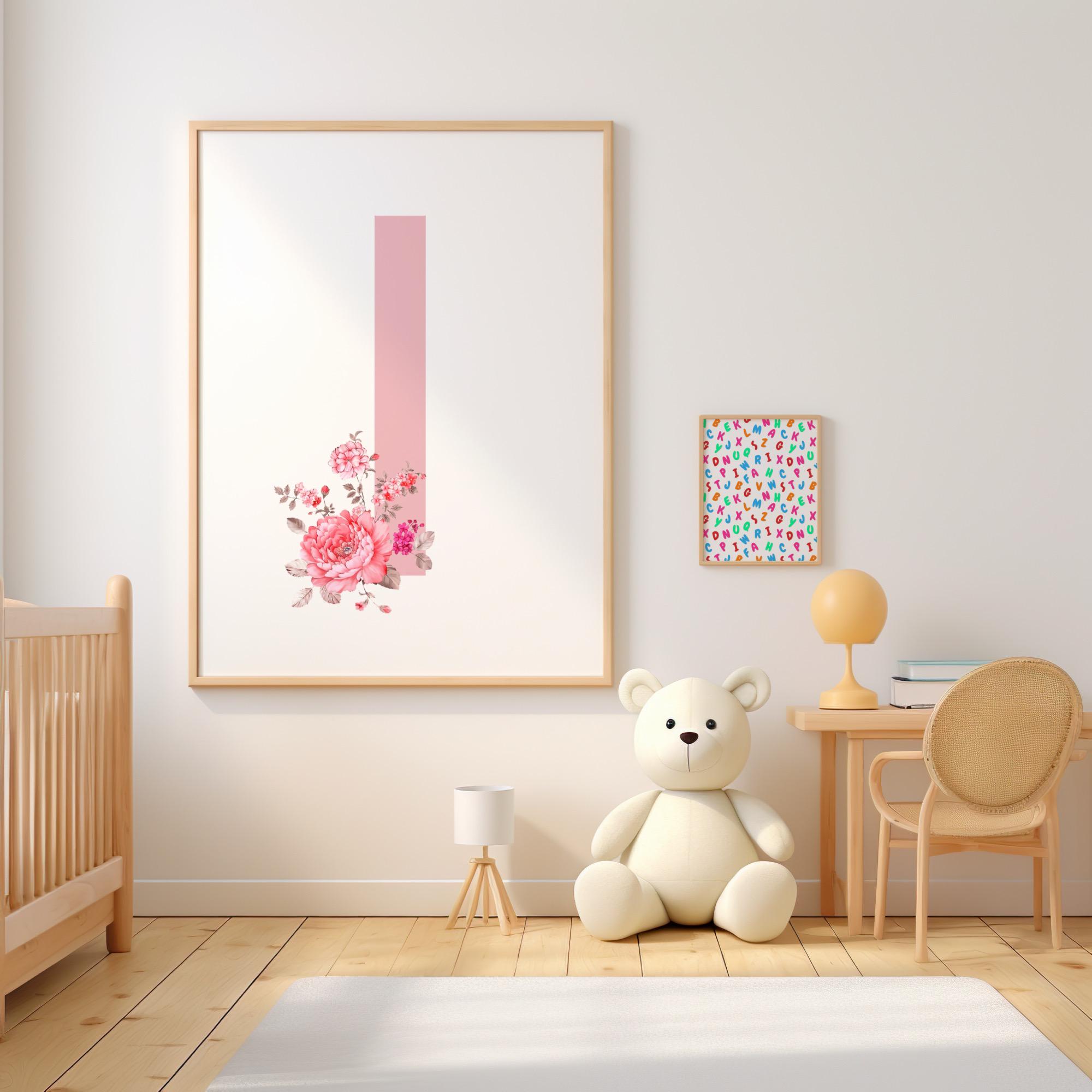 Mädchen Buchstabe I, digitale Wandkunst, Initiale, Wandkunst für Kinder, Kinderzimmer, farbenfroher Druck, digitaler Download, bedruckbares Blatt, Dekor