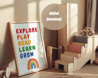 Inspirierende digitale Kunst für Kinder, Wandkunst für Kinder, Kinderzimmer, mutiger bunter Druck, digitaler Download, druckbare Blätter, Dekor