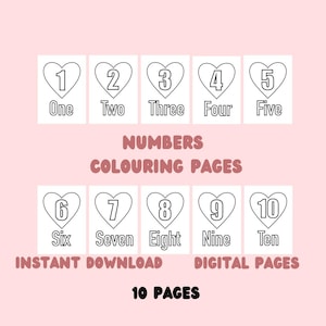 Numbers colouring pages, learning, one to ten, colouring for children, relaxing, fun activities, numbers, hearts, children