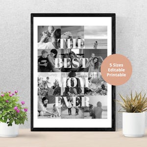 Moederdag cadeau fotocollage, canvassjabloon voor nieuwe moeders, aangepaste fotolijst, aandenken voor het eerst moeder, digitale poster