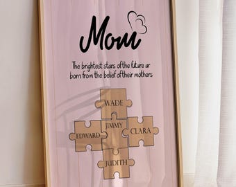 Custom Mother's Day Puzzle Wall Art, Gift for Mother, Family Print, Mother's Day Gift, Gift for Nana,   Mom Wall Art, Custom Mom Gift