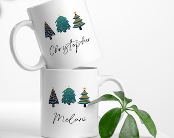 Custom Christmas Tree Mug, Personalized Holiday Gift