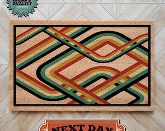 Colorful Doormat, Vintage Vibes, Colorful Retro Doormat with Retro Patterns, Home Doormat, Outdoor Decor, Outdoor Mat, New Home Gift