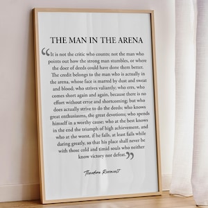 The Man In The Arena Print, Wood Framed Sign, Farm House Wall Decor, Wall Art, Home Wall Art, Vintage Wall Decoration, Theodore Roosevelt