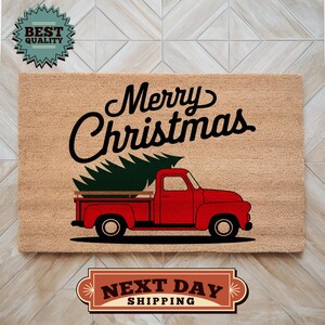 Christmas Farmhouse Doormat, Farmhouse Decor, Merry Christmas, Coir Door Mat, Holiday Porch Decor, Realtor Gift, Winter Doormat, Home Decor
