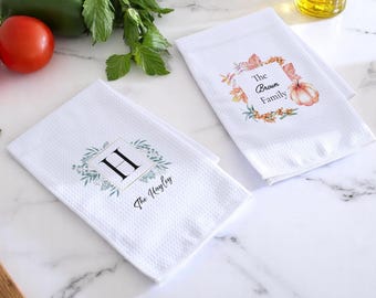 Personalized Name Kitchen Towel, Cotton-Linen, Housewarming Gift