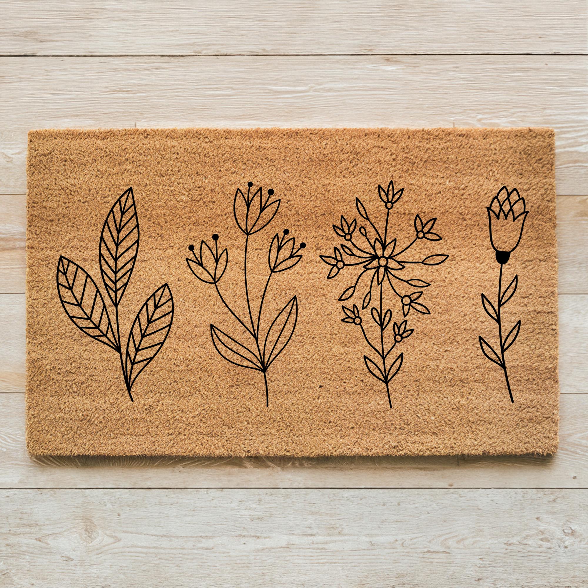 Botanical Line Art Doormat, Floral Design Doormat, Minimal Home Doormat ...