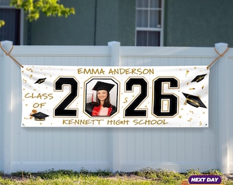 Personalized Graduation Banner, Custom Photo Banner, Class of 2026 Decor