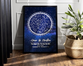 Personalized Night Sky Star Map Print, Anniversary Constellation Poster