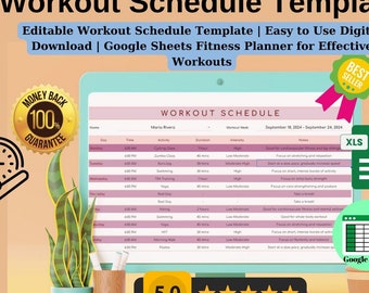 Workout Schedule Template, Editable Google Sheets Fitness Planner, Digital Download, Workout Routine Tracker, Customizable Gym Workout Plan