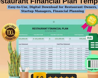 Sjabloon financieel plan voor restaurant, bewerkbare Google Spreadsheets, gebruiksvriendelijk, digitale download voor restauranteigenaren en managers