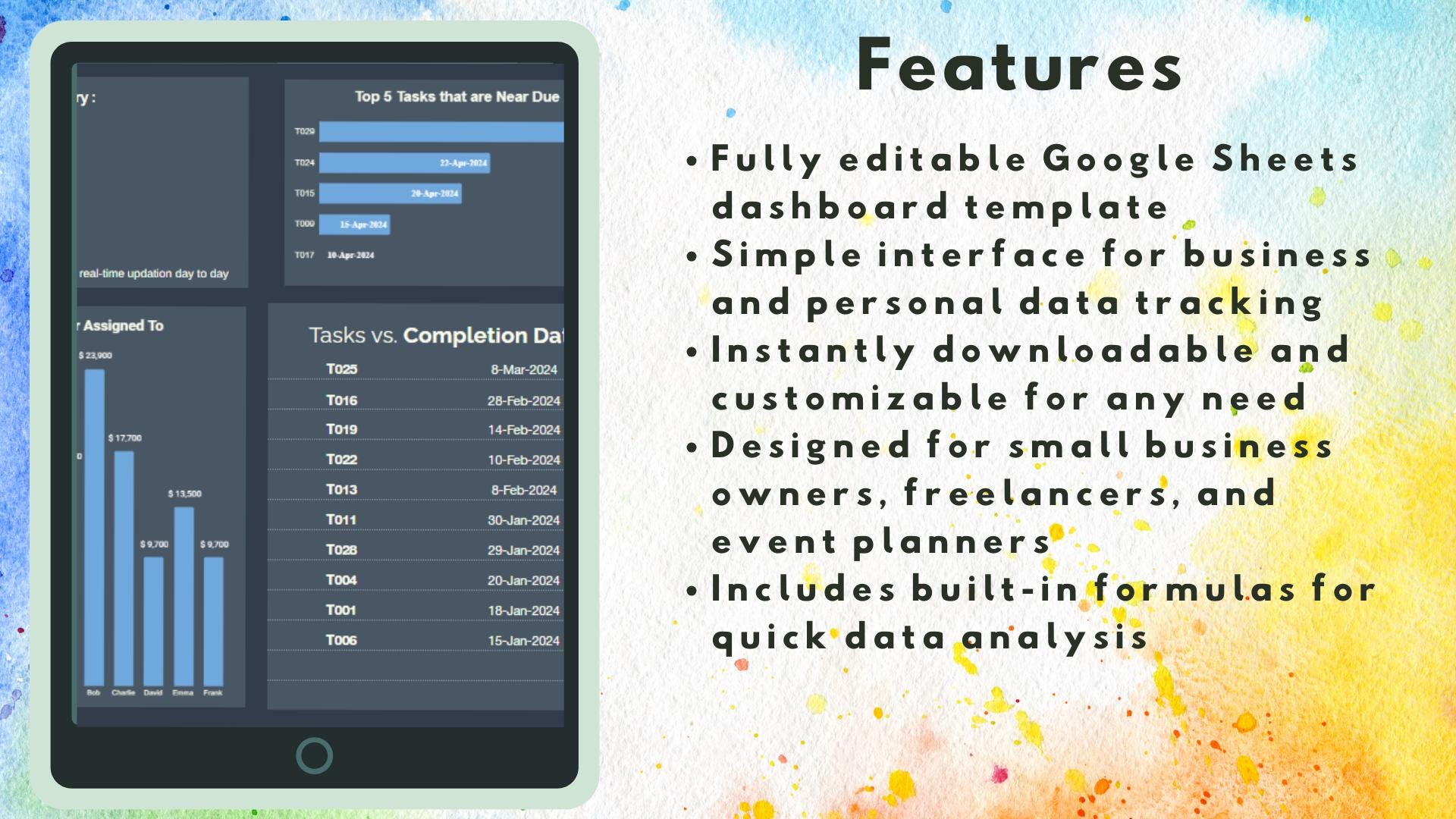 Editable Simple Dashboard Template for Google Sheets, Perfect for Small ...