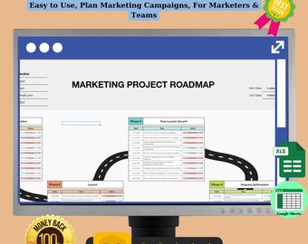 Marketing Project Roadmap Template, Editable Google Sheets, Campaign Planner, Digital Download, Marketing Strategy, Milestone Tracker