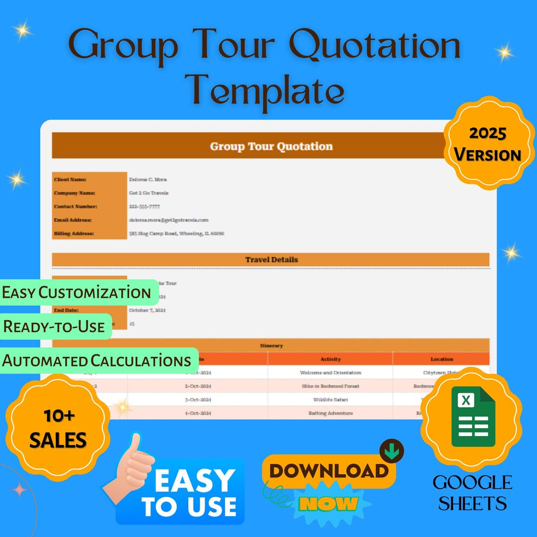 Group Tour Quotation Template: Google Sheets Travel Cost Estimator ...