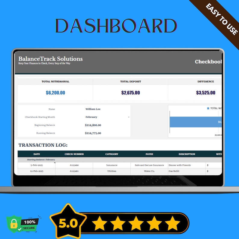 Checkbook Balance Tracker Template, Editable Google Sheets, Digital ...
