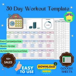30 Day Workout Template, Editable Google Sheets, Digital Download for Fitness Planning & Progress Tracking
