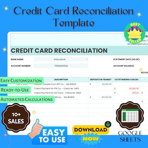 Plantilla de conciliación de tarjetas de crédito, hojas de cálculo de Google editables, descarga digital para seguimiento financiero y gestión de gastos