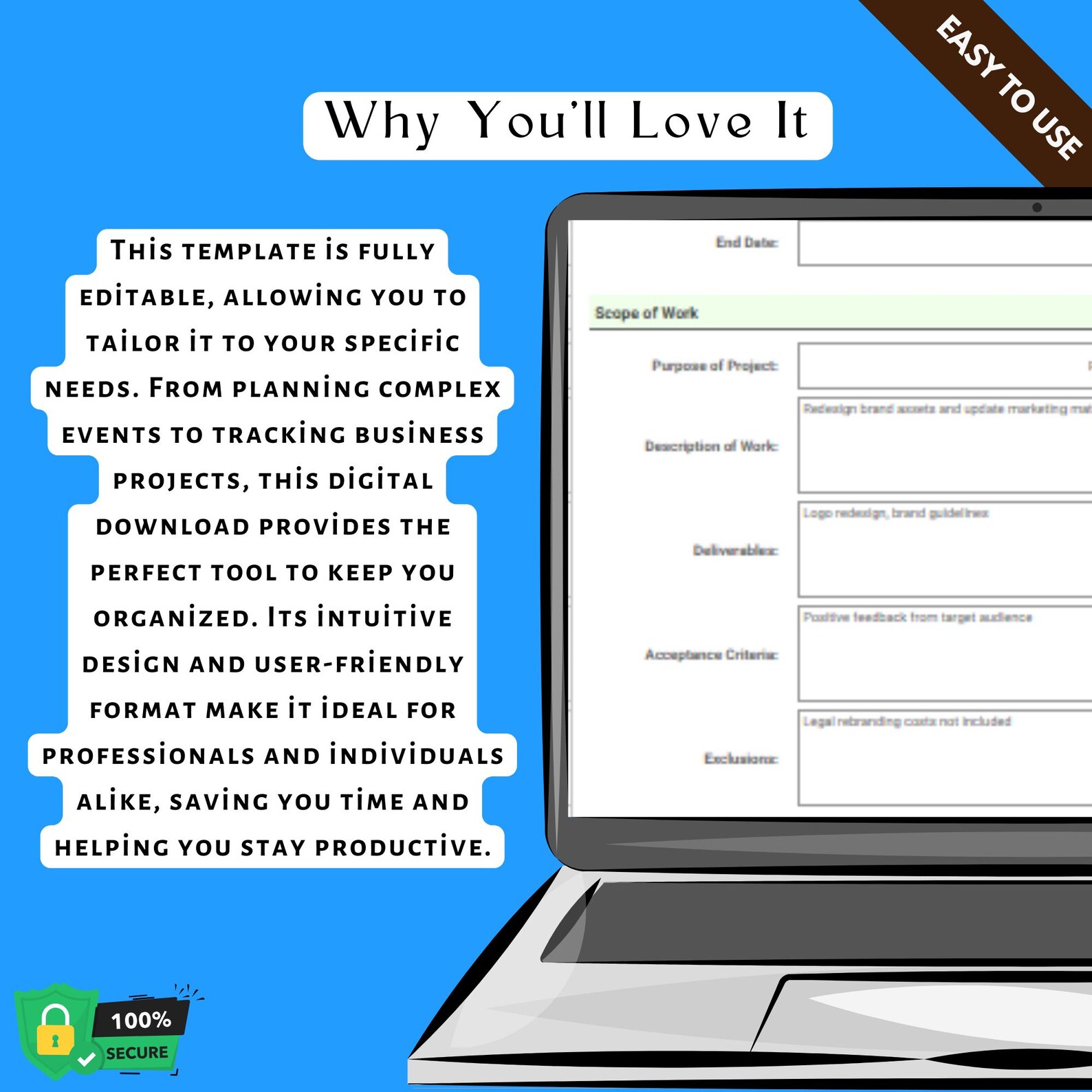 Printable Statement of Work Template, Editable Digital Download for Project Planning &amp; Client ...