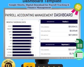 Dashboardsjabloon salarisadministratie voor kleine bedrijven | Bewerkbaar Google Spreadsheets-salarislogboek, salaristracker, salarisbeheer medewerkers