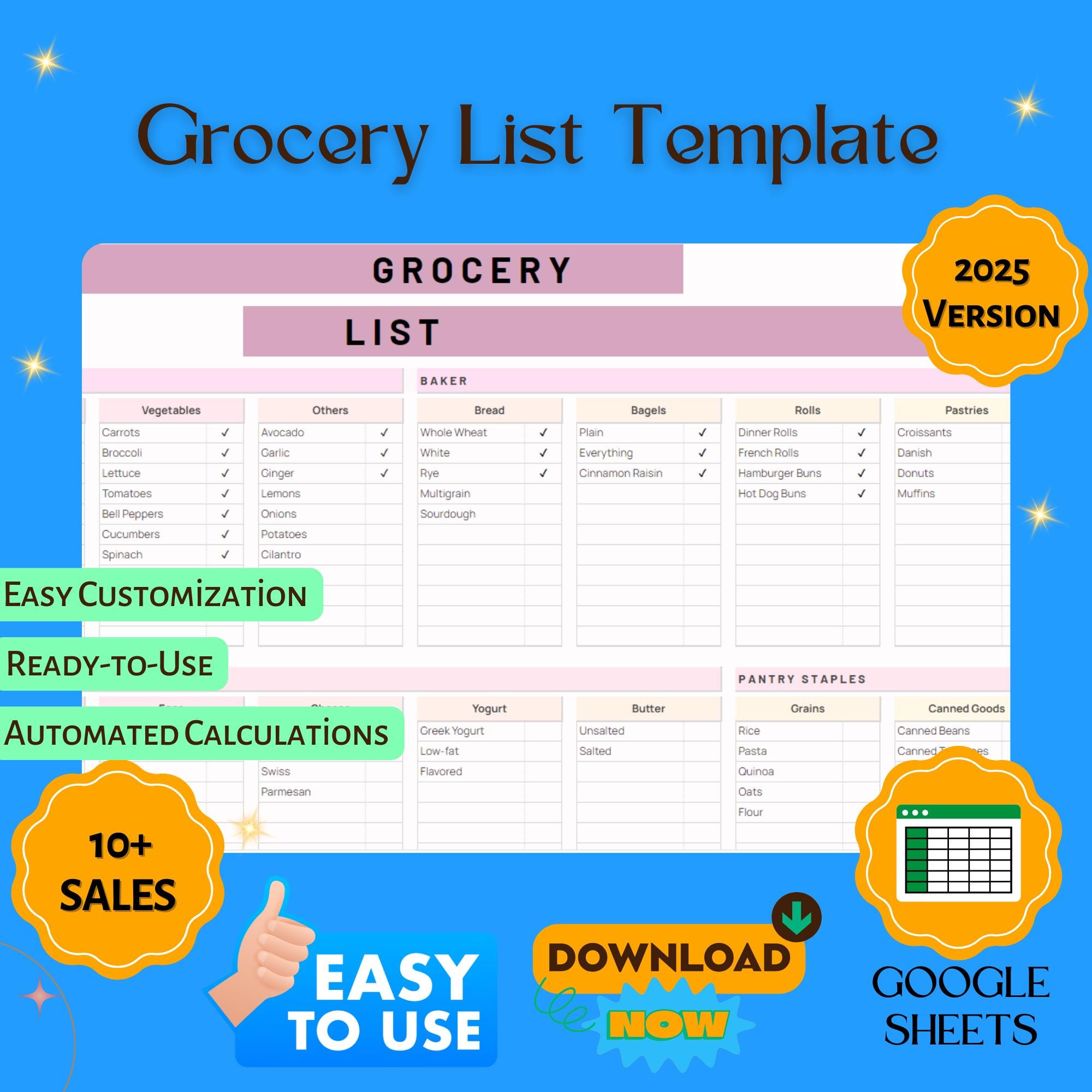 Editable Grocery List Template: Google Sheets Meal Planner (digital ...