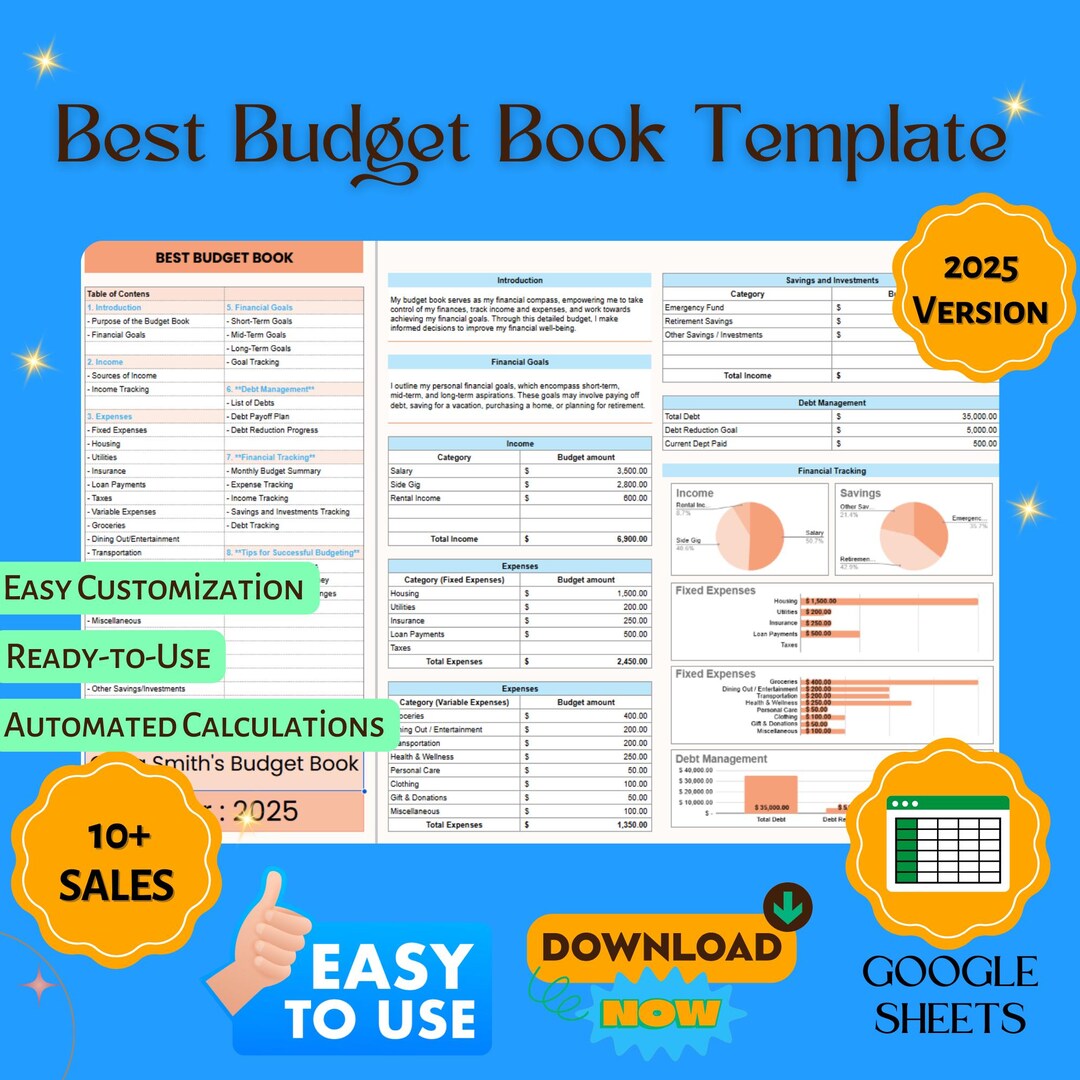 Budget Book Template: Monthly Expense Tracker (google Sheets) - Etsy