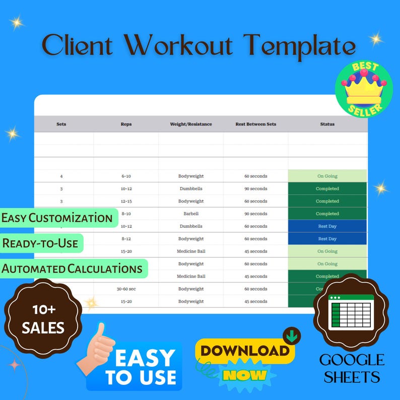Spreadsheet Reps Editable Client Workout Template for Personal Trainers, Digital Fitness ...