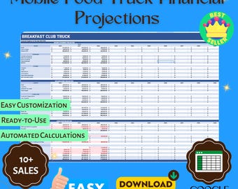 Sjabloon financiële projecties foodtruck: bewerkbare Google Spreadsheets (digitale download)