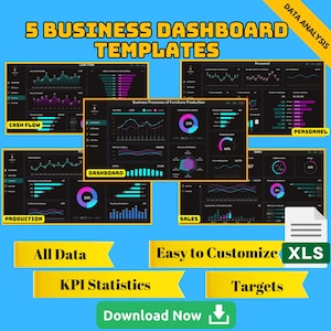 Business Dashboard Excel Templates: Interactive KPI Tracker (Digital Download)