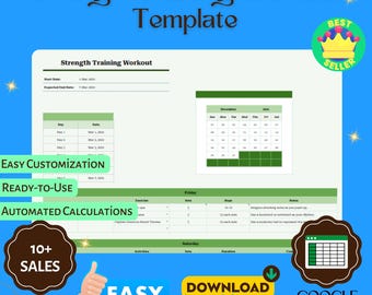 Strength Training Workout Template, Editable Google Sheets, Digital Planner for Building Muscle & Tracking Progress