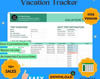 Urlaub Tracker Vorlage für Mitarbeiter Time-Off Google Sheet, PTO, Urlaub, Urlaub, Planer, digitaler Download