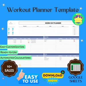 Workout Planner Template, Editable Google Sheets, Digital Download for Fitness Scheduling & Progress Tracking