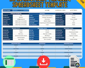 HR Recruitment Tracking Spreadsheet Template, Google Sheets Hiring Tracker, Digital Download, Easy-to-Use Applicant Management