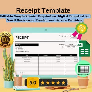 Receipt Template, Editable Google Sheets, Easy-to-Use, Digital Download for Small Business, Freelancers, Service Providers