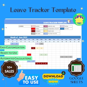 Leave Tracker Template, Editable Google Sheets, Digital Download for Employee Leave Management & Vacation Tracking