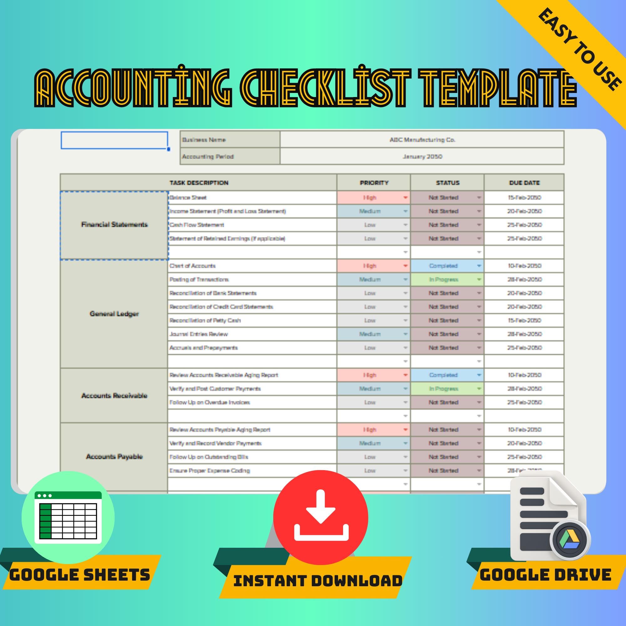 Accounting Checklist Template: Monthly & Year-End Tasks (Digital Download)