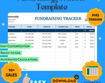 Sjabloon voor fondsenwervingstracker: spreadsheet voor donatie- en toezeggingsbeheer voor non-profitorganisaties, goede doelen en inzamelingscampagnes