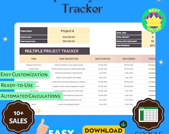 Plantilla de seguimiento de tareas de proyectos: Hojas de cálculo de Google editables (descarga digital)