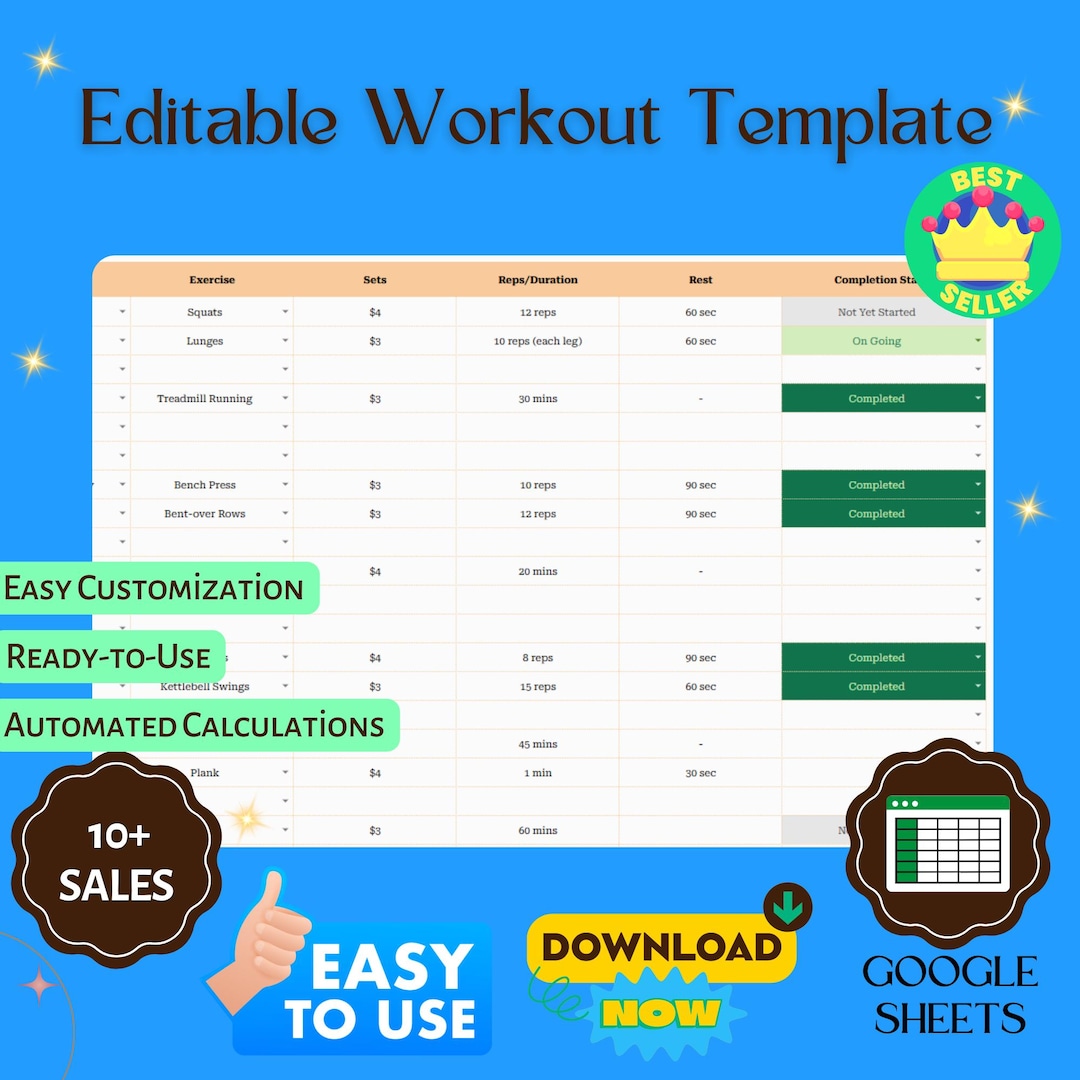 Starting Workout Routine Sheet Editable Workout Template, Customizable Google Sheets, Digital Fitness ...