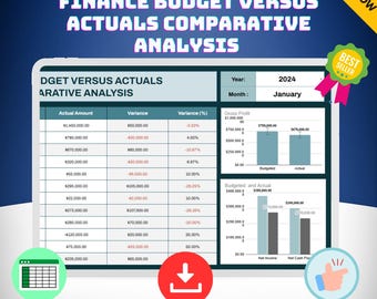Google Spreadsheets-sjabloon budget versus werkelijkheid, rapport financiële analyse Budgettraceringafwijking digitale download