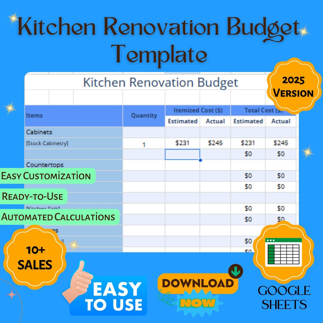 Kitchen Renovation Budget Template: Editable Google Sheets (digital ...