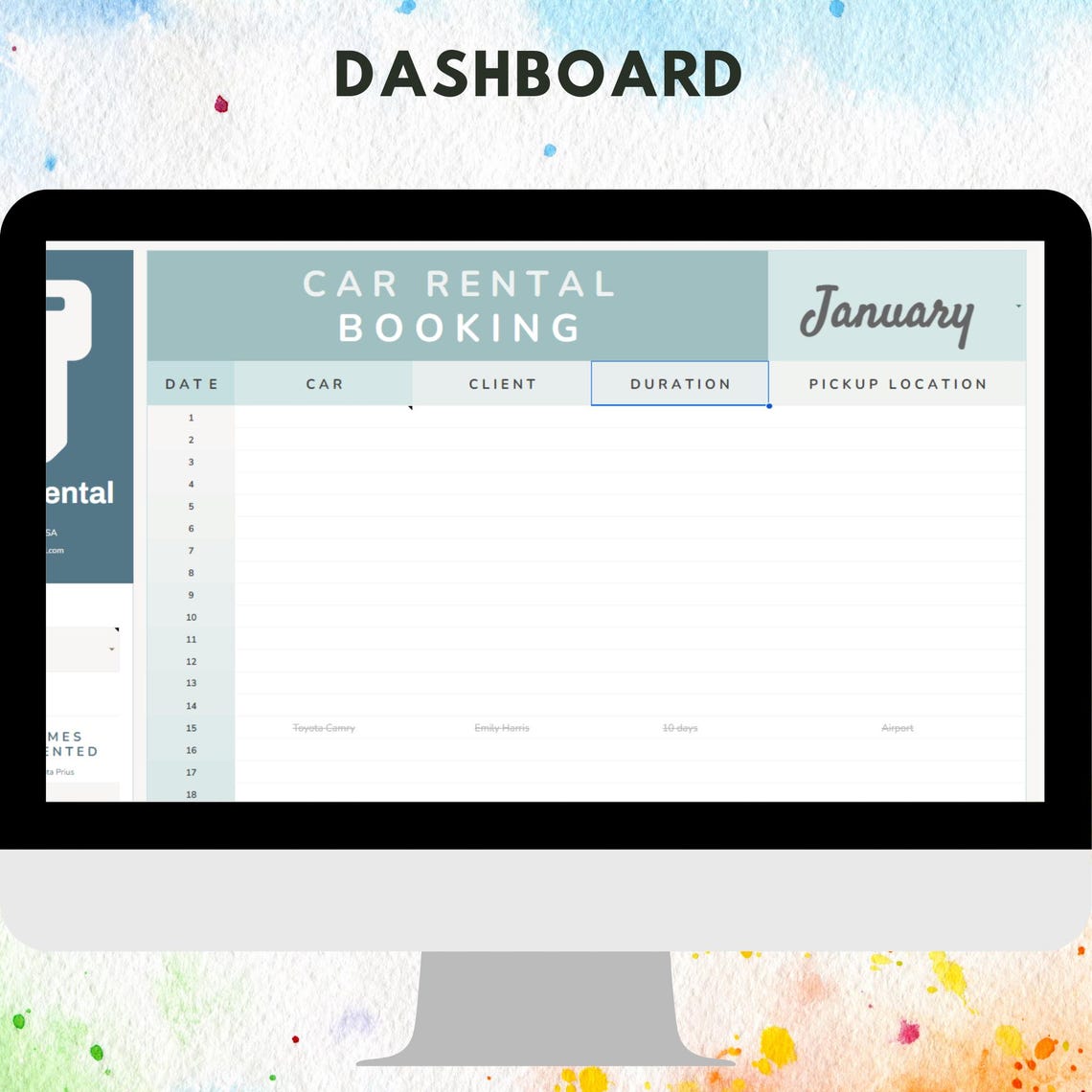 Car Rental Booking Tracker Google Sheets Template, Editable Digital ...