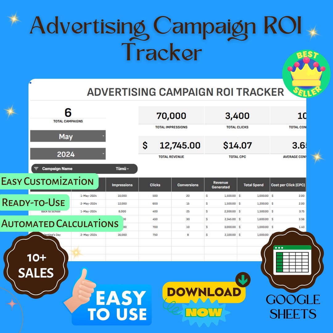 Advertising Campaign ROI Tracker Template, Marketing Return on ...