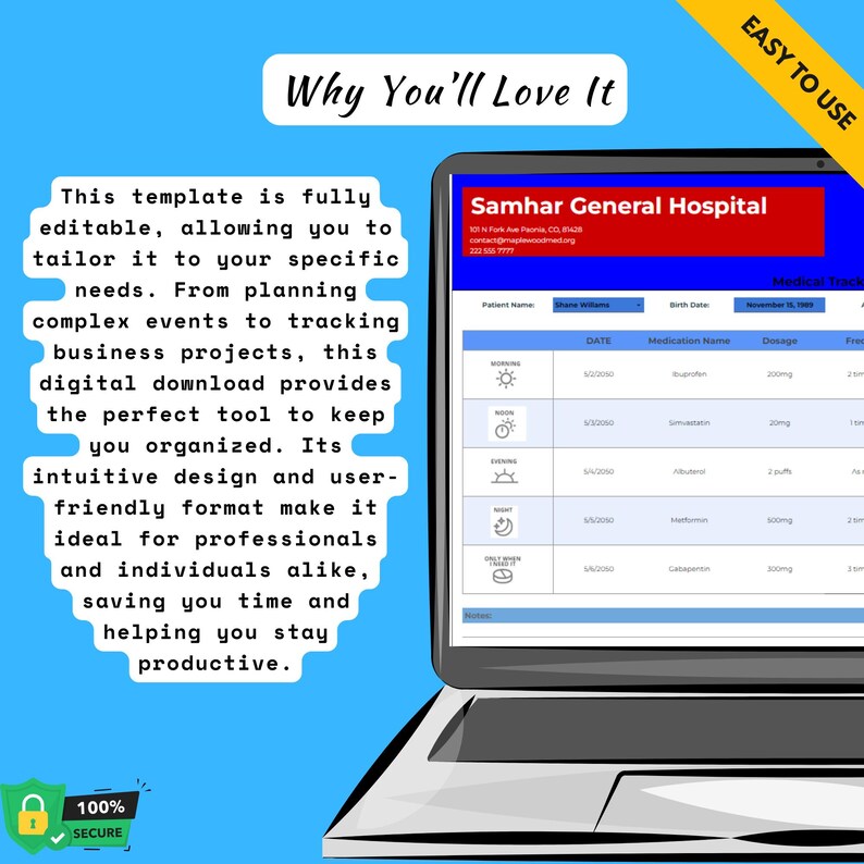 Medication Tracker Template, Google Sheets Health Tracker, Digital